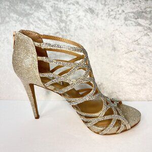 INC INTERNATIONAL CONCEPTS Sparkly Heels Size 7.5 Sharee 2 Champagne 4.5” Heel